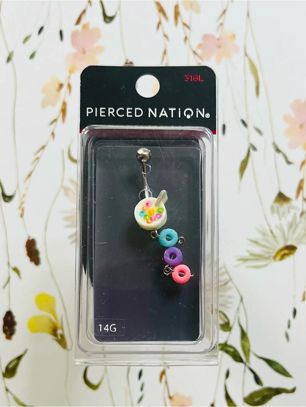 Pierced Nation Cereal Bowl Belly Ring Fruit Loops Dangle 14G NWT